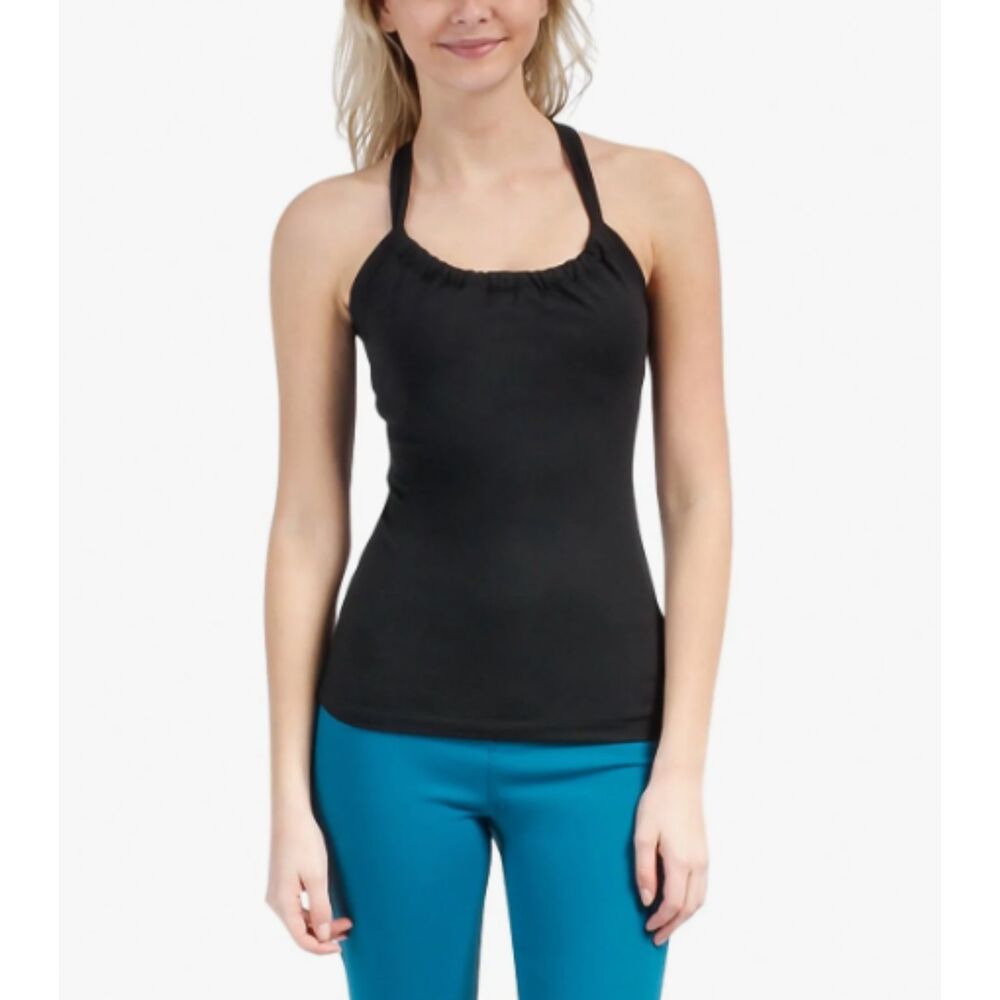 EUC prAna Quinn Chakara Racerback Tank Top Shelf Bra Quick Dry Black Wmn's Small